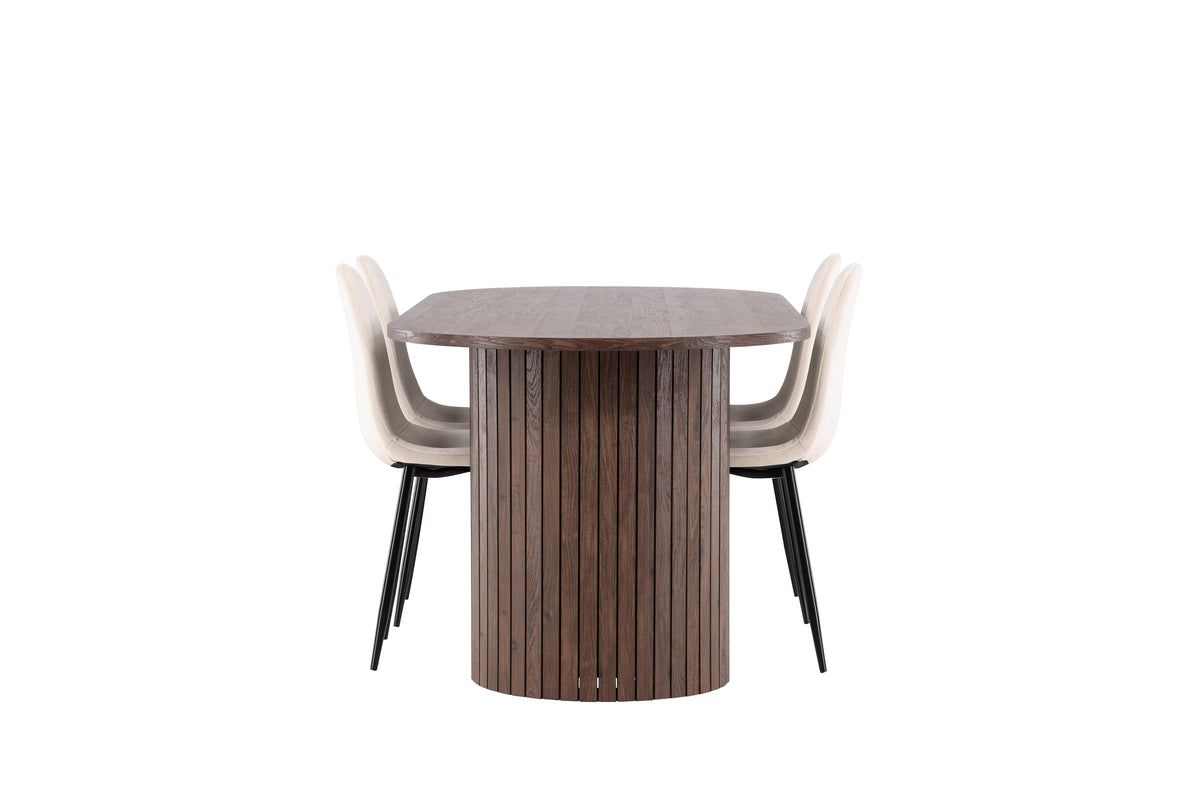 Venture Design Polar & Härön Matstolar 2-pack Beige + Ovala Matbord 200 x 90 Mocka