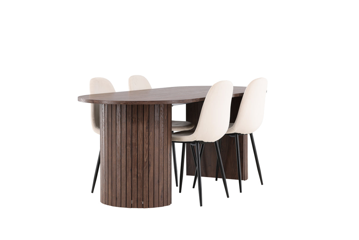 Venture Design Polar & Härön Matstolar 2-pack Beige + Ovala Matbord 200 x 90 Mocka
