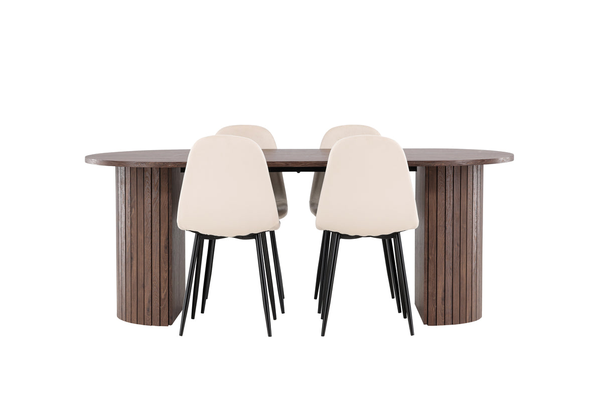 Venture Design Polar & Härön Matstolar 2-pack Beige + Ovala Matbord 200 x 90 Mocka