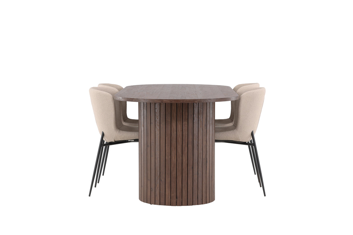 Venture Design Modesto & Härön Matstolar 2-pack Beige + Ovala Matbord 200 x 90 Mocka