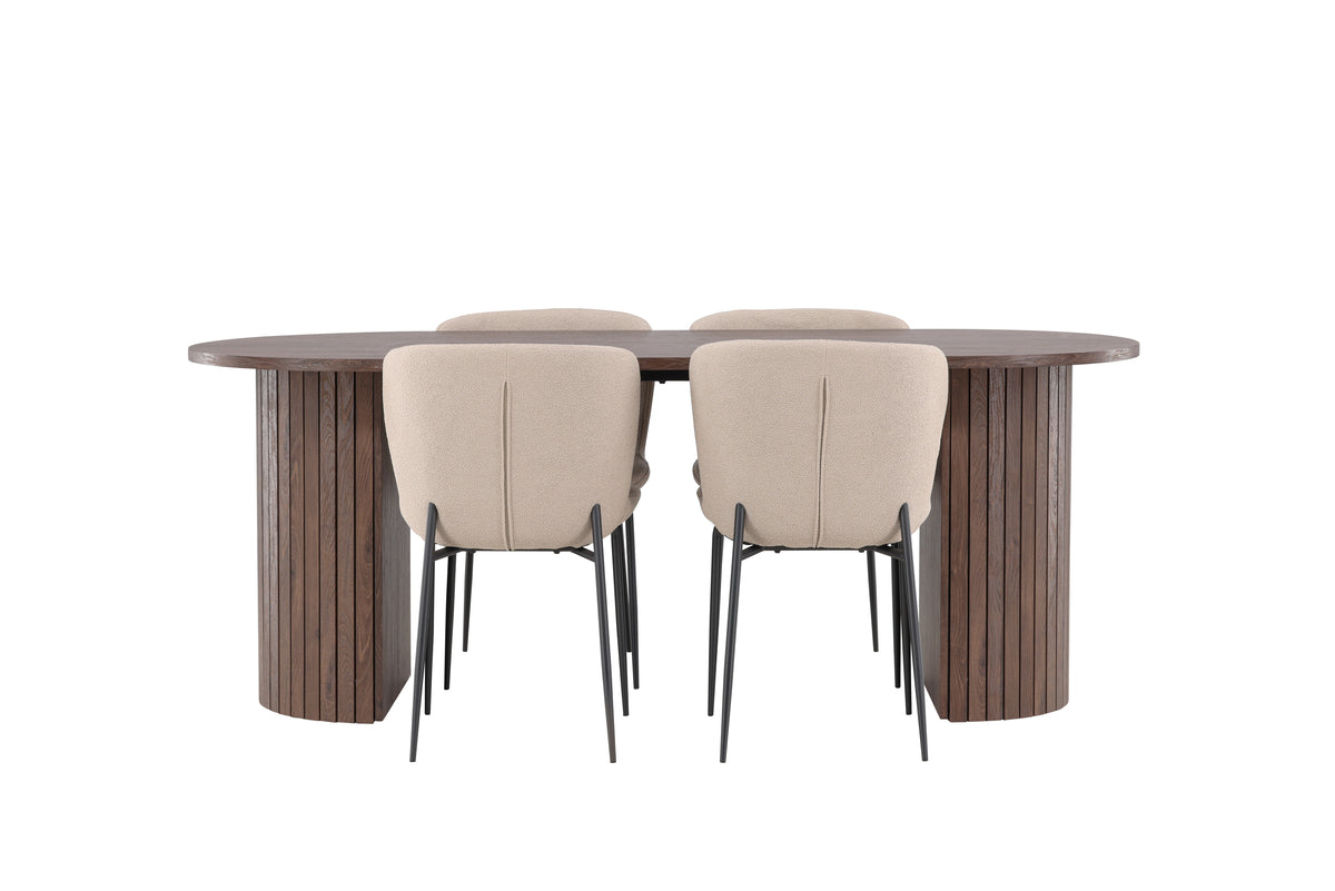Venture Design Modesto & Härön Matstolar 2-pack Beige + Ovala Matbord 200 x 90 Mocka