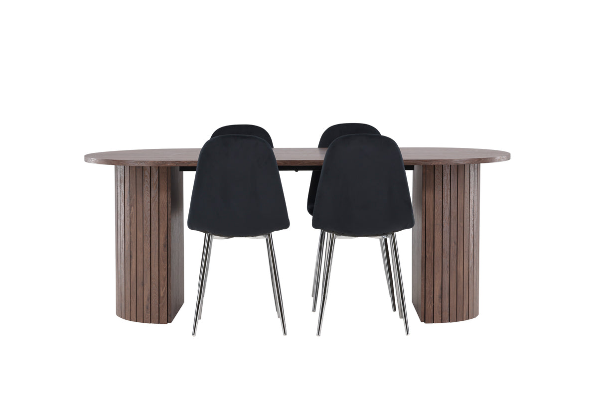 Venture Design Polar & Härön Matstolar 2-pack Svart + Ovala Matbord 200 x 90 Mocka