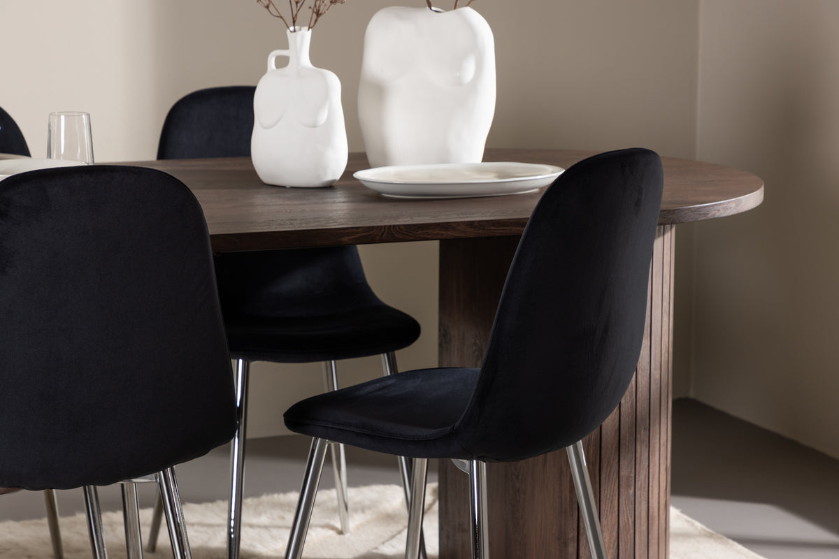Venture Design Polar & Härön Matstolar 2-pack Svart + Ovala Matbord 200 x 90 Mocka