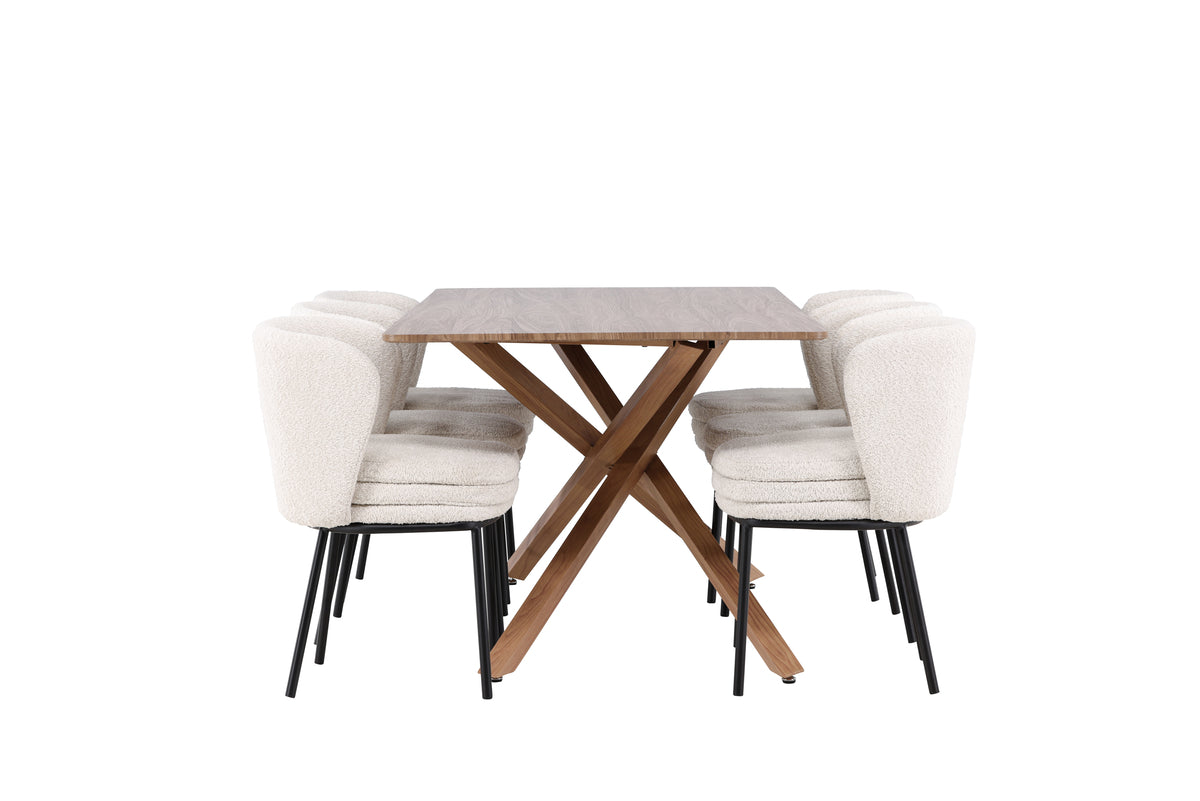 Venture Design Agnes & Piazza Matstolar 2-pack Vit + Rektangulära Matbord 180 x 90 Mocka