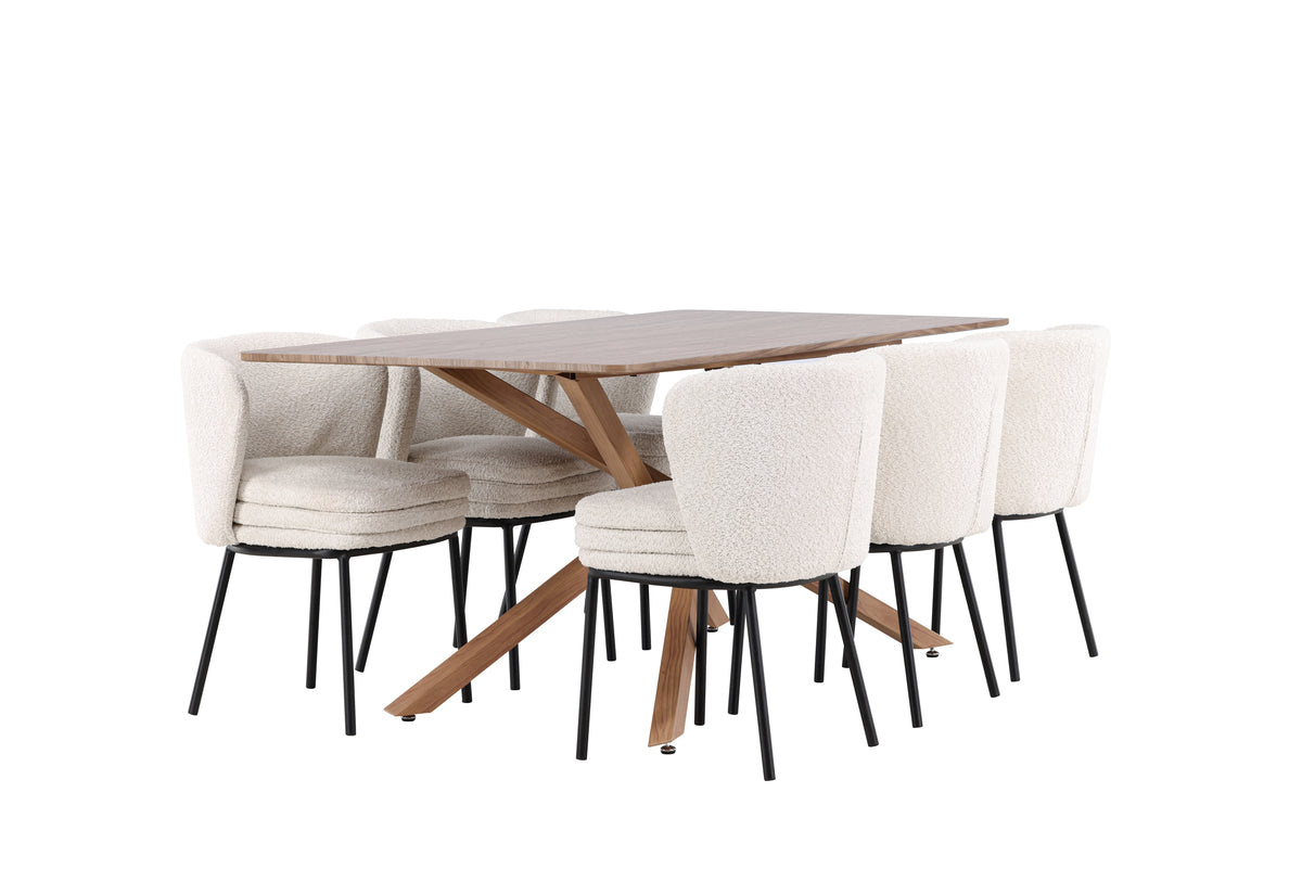 Venture Design Agnes & Piazza Matstolar 2-pack Vit + Rektangulära Matbord 180 x 90 Mocka