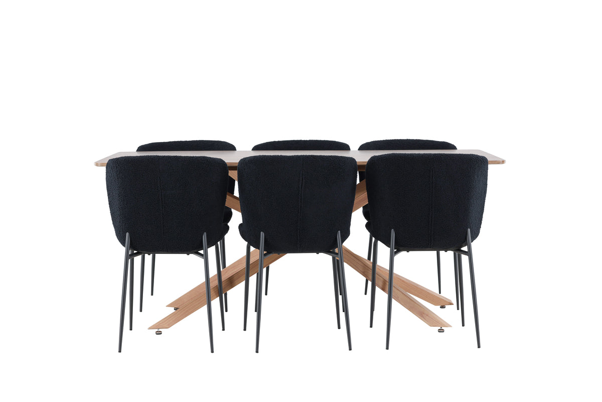 Venture Design Piazza & Modesto Rektangulära Matbord 180 x 90 Mocka + Matstolar 2-pack Svart