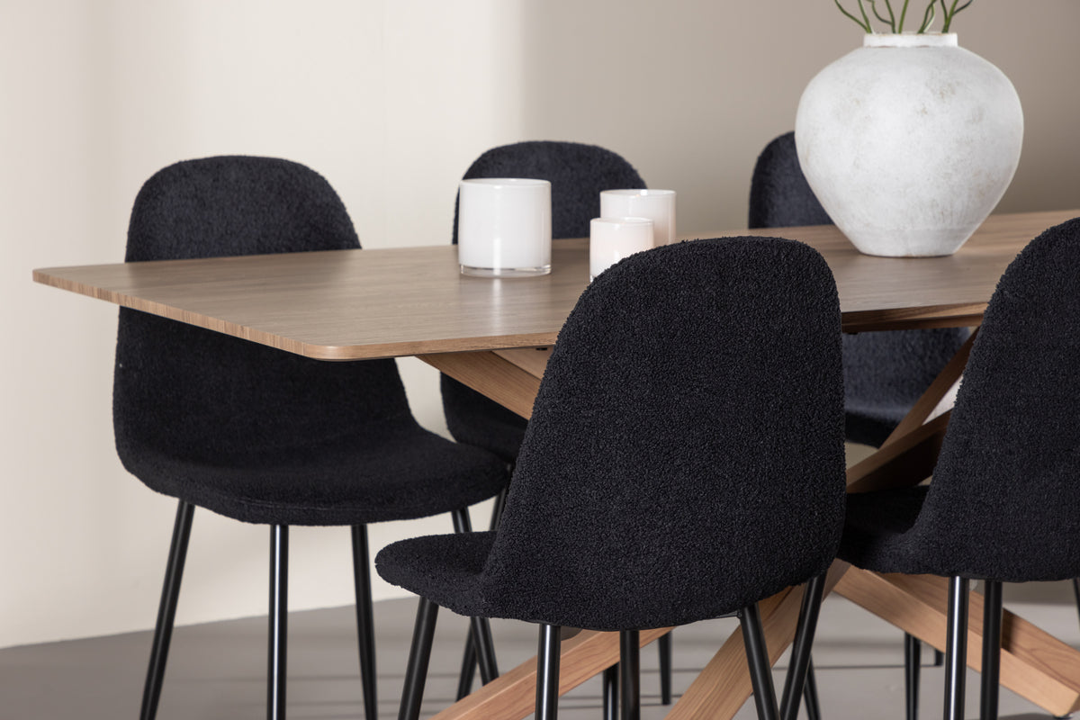 Venture Design Polar & Piazza Matstolar 2-pack Svart + Rektangulära Matbord 180 x 90 Mocka