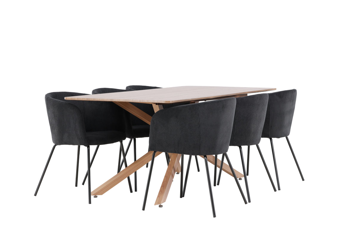 Venture Design Berit & Piazza Matstolar Svart + Rektangulära Matbord 180 x 90 Mocka