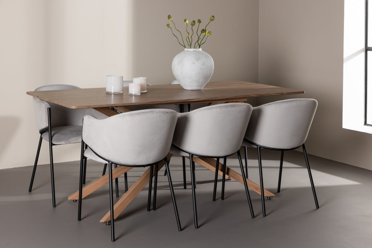 Venture Design Evelina & Piazza Matstolar 2-pack Grå + Rektangulära Matbord 180 x 90 Mocka