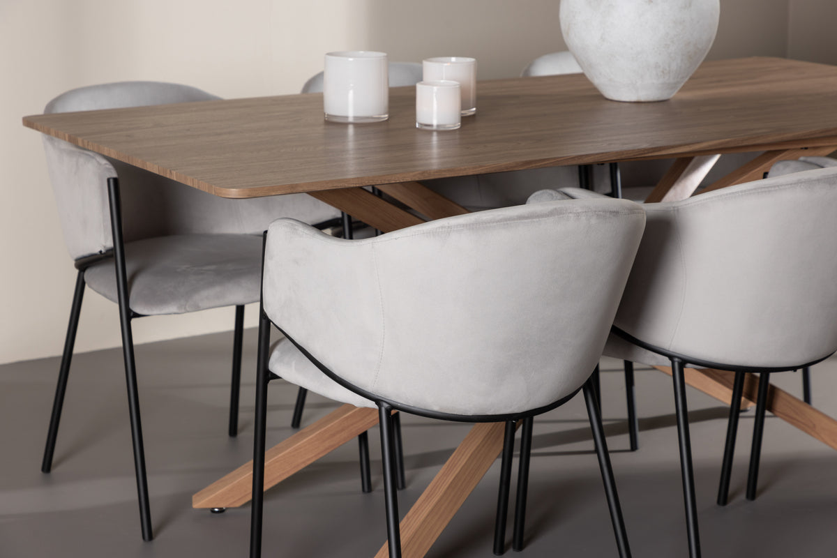 Venture Design Evelina & Piazza Matstolar 2-pack Grå + Rektangulära Matbord 180 x 90 Mocka