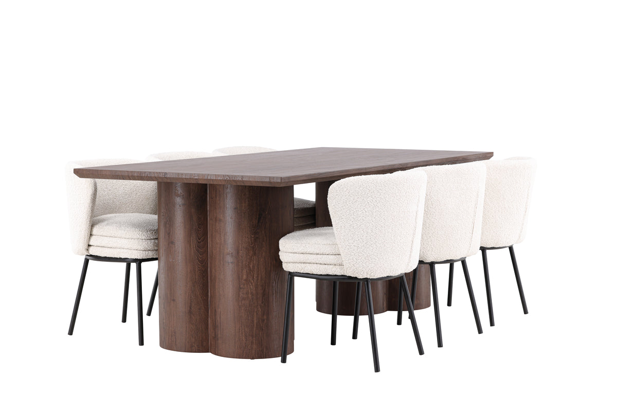 Venture Design Agnes & Olivia Matstolar 2-pack Vit + Rektangulära Matbord 210 x 100 Mocka