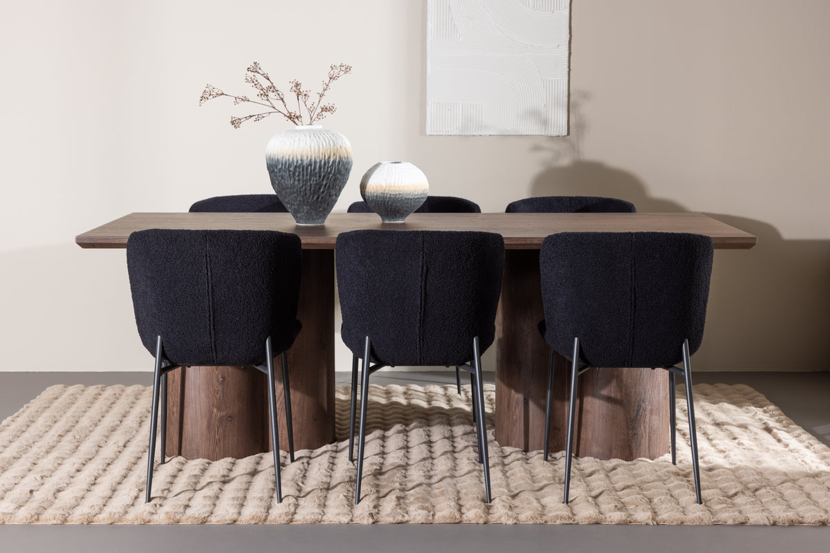 Venture Design Modesto & Olivia Matstolar 2-pack Svart + Rektangulära Matbord 210 x 100 Mocka
