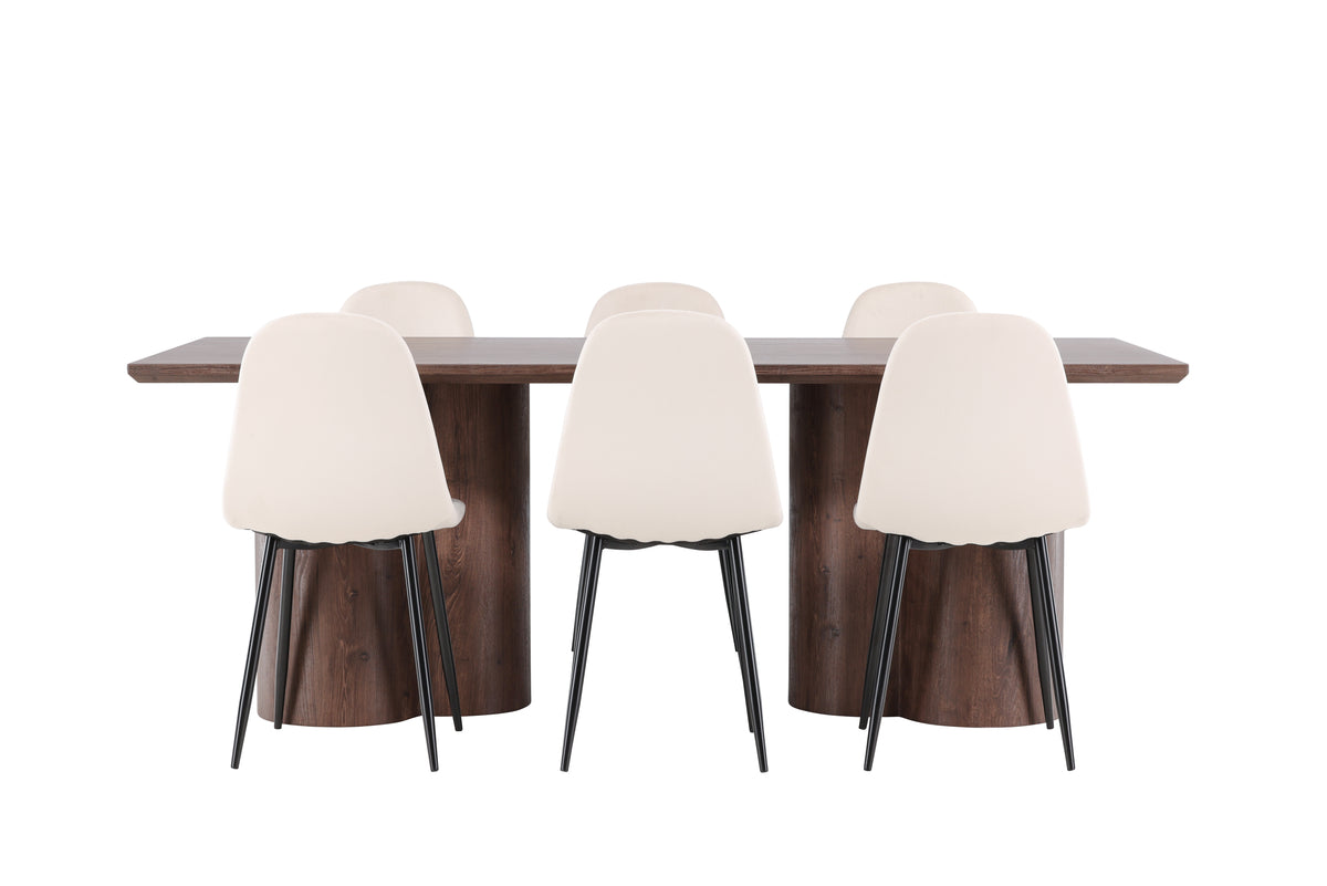Venture Design Polar & Olivia Matstolar 2-pack Beige + Rektangulära Matbord 210 x 100 Mocka