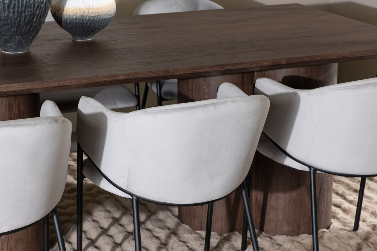 Venture Design Evelina & Olivia Matstolar 2-pack Grå + Rektangulära Matbord 210 x 100 Mocka