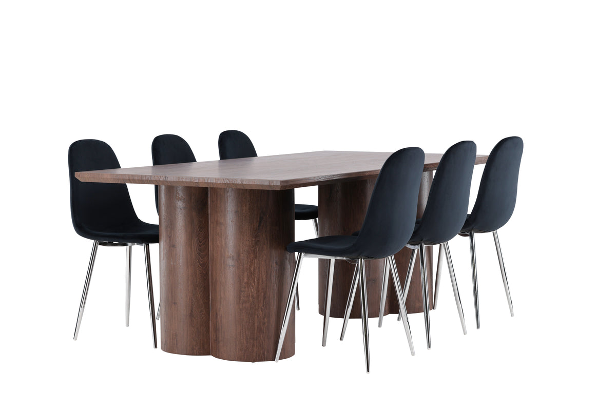 Venture Design Polar & Olivia Matstolar 2-pack Svart + Rektangulära Matbord 210 x 100 Mocka