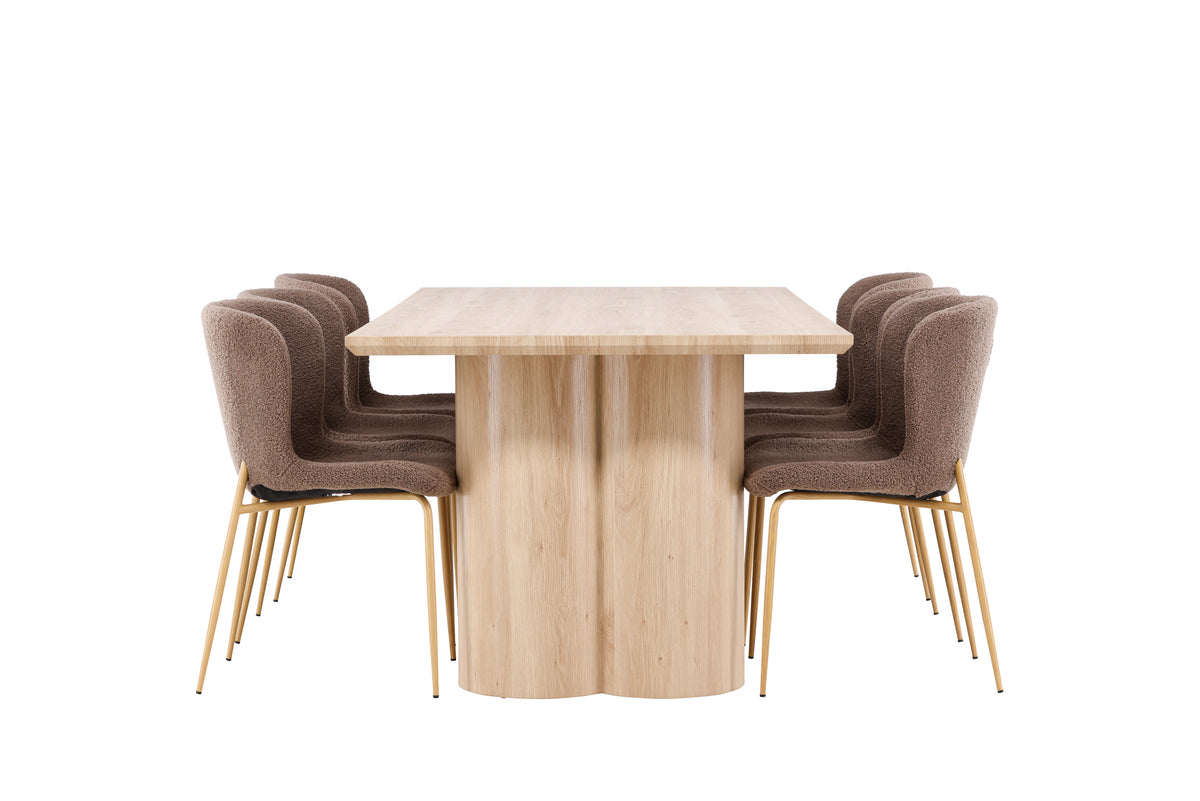 Venture Design Modesto & Olivia Matstolar 2-pack Brun + Rektangulära Matbord 210 x 100 Natur