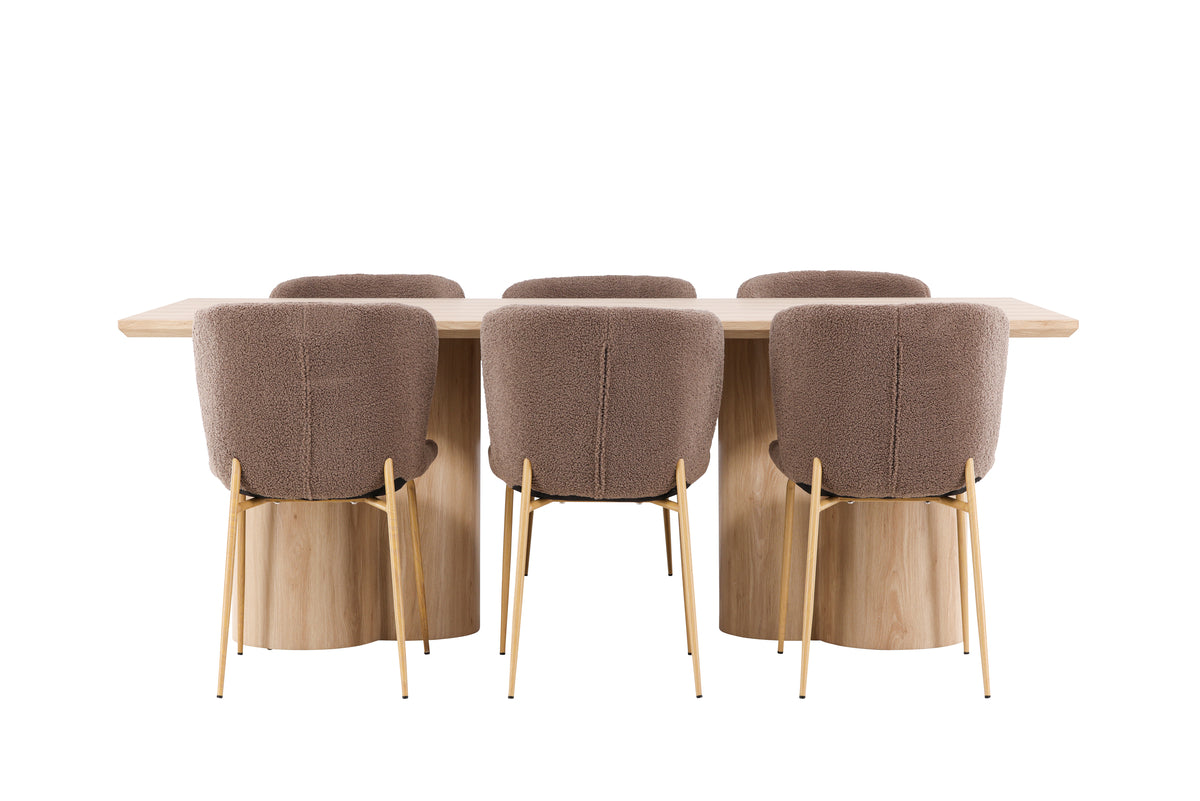 Venture Design Modesto & Olivia Matstolar 2-pack Brun + Rektangulära Matbord 210 x 100 Natur