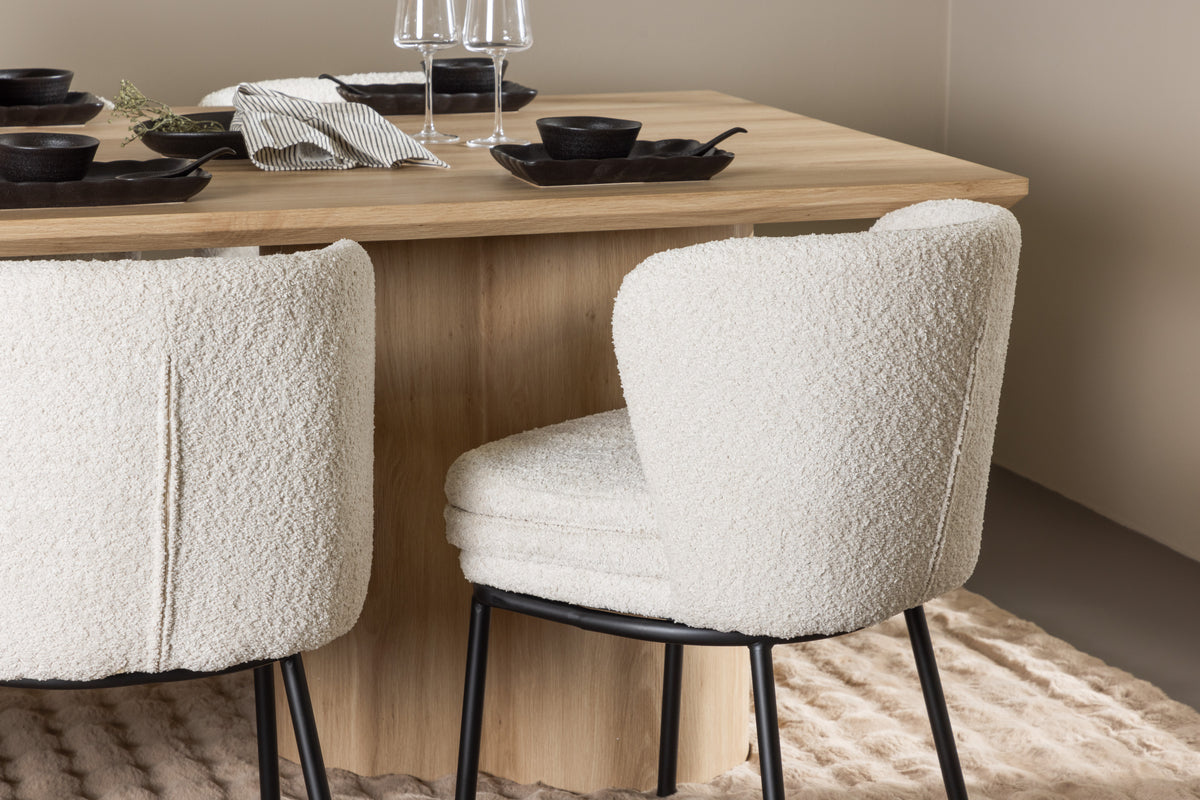 Venture Design Agnes & Olivia Matstolar 2-pack Vit + Rektangulära Matbord 210 x 100 Natur