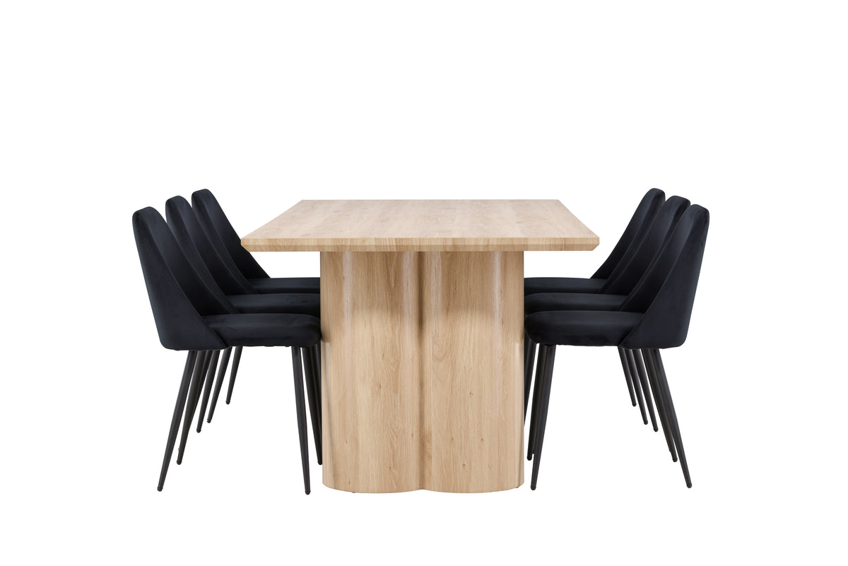 Venture Design Night & Olivia Matstolar 2-pack Svart + Rektangulära Matbord 210 x 100 Natur
