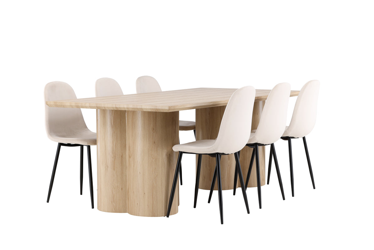 Venture Design Polar & Olivia Matstolar 2-pack Beige + Rektangulära Matbord 210 x 100 Natur