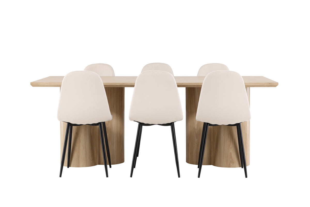 Venture Design Polar & Olivia Matstolar 2-pack Beige + Rektangulära Matbord 210 x 100 Natur