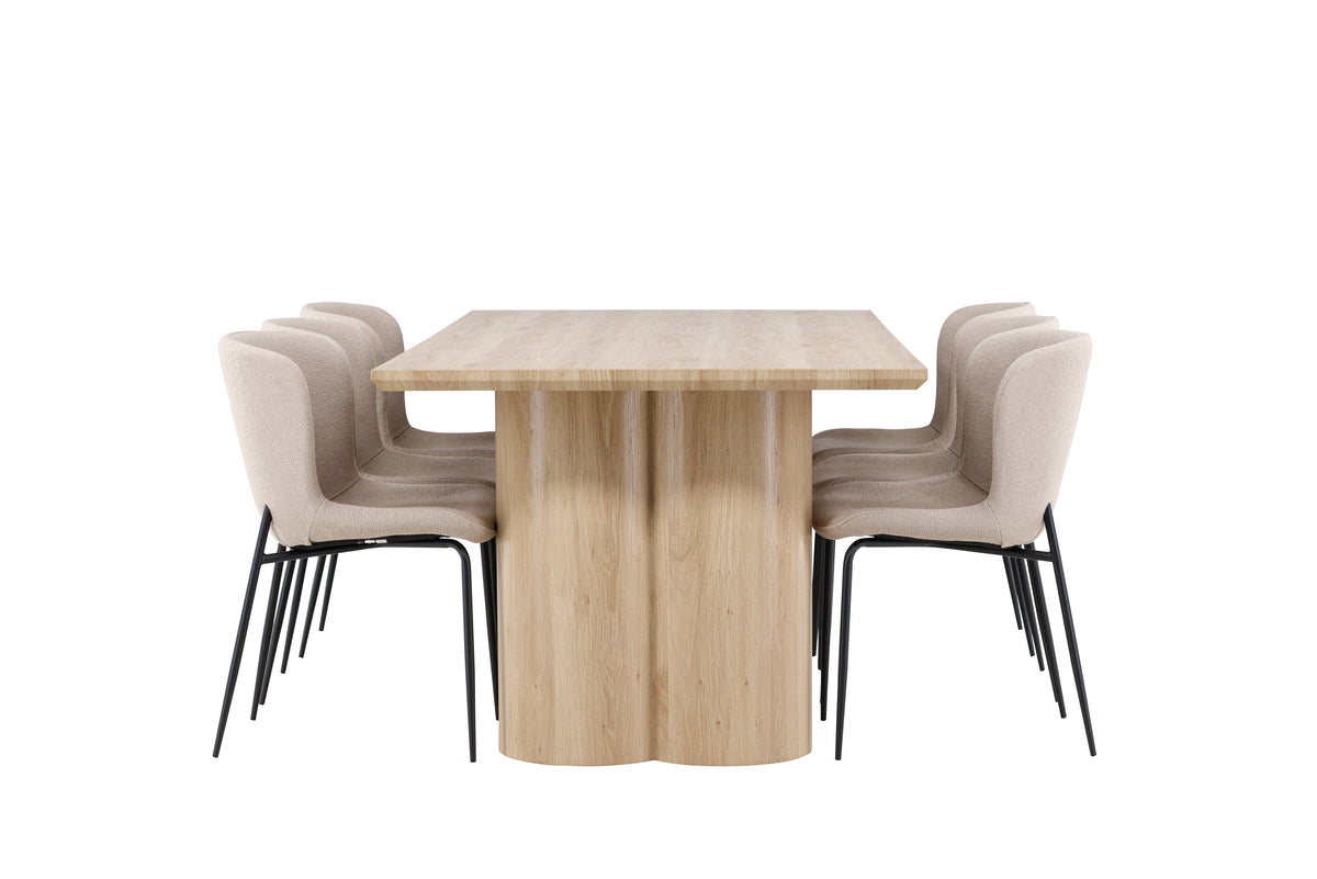 Venture Design Modesto & Olivia Matstolar 2-pack Beige + Rektangulära Matbord 210 x 100 Natur