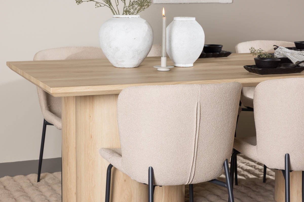 Venture Design Modesto & Olivia Matstolar 2-pack Beige + Rektangulära Matbord 210 x 100 Natur