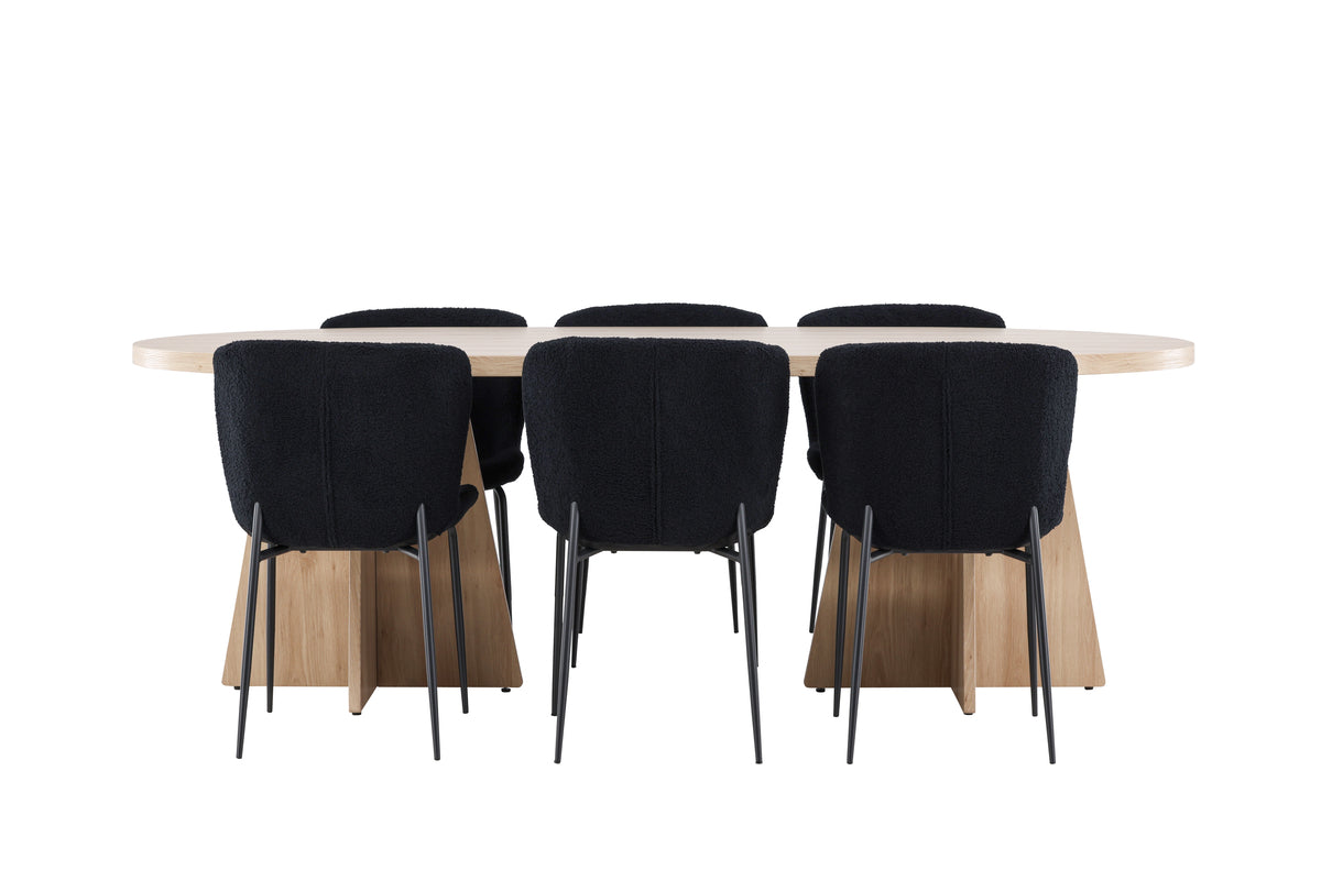 Venture Design Bootcut & Modesto Ovala Matbord 230 x 115 Natur + Matstolar 2-pack Svart
