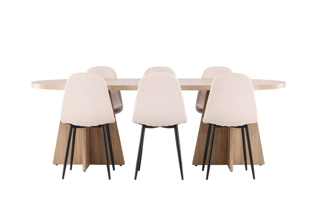 Venture Design Polar & Bootcut Matstolar 2-pack Beige + Ovala Matbord 230 x 115 Natur