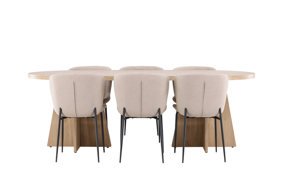 Venture Design Modesto & Bootcut Matstolar 2-pack Beige + Ovala Matbord 230 x 115 Natur