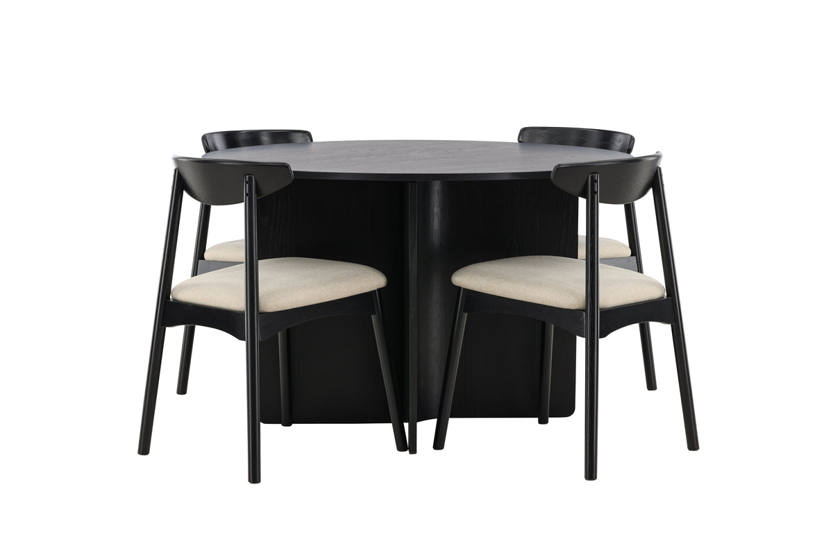 Venture Design Ven & Tyresö Matstolar 2-pack Svart + Runda Matbord ⌀120 Svart