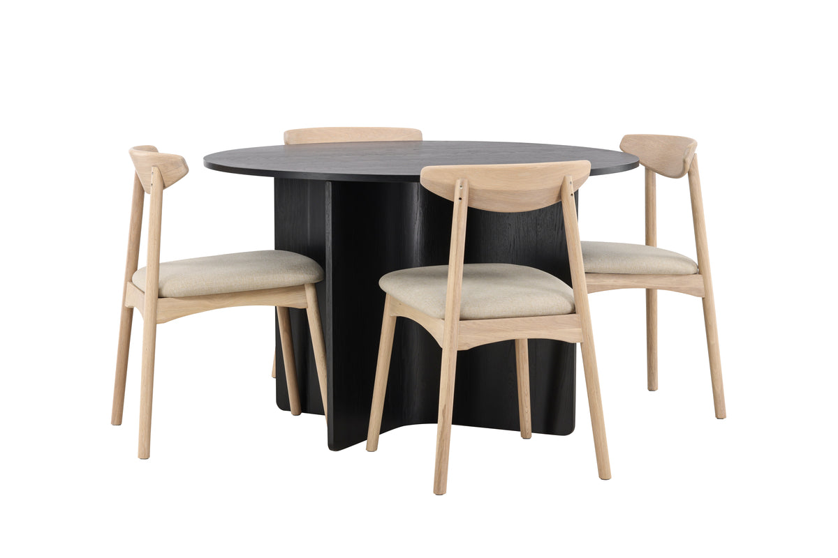 Venture Design Ven & Tyresö Matstolar 2-pack Vitputsad + Runda Matbord ⌀120 Svart