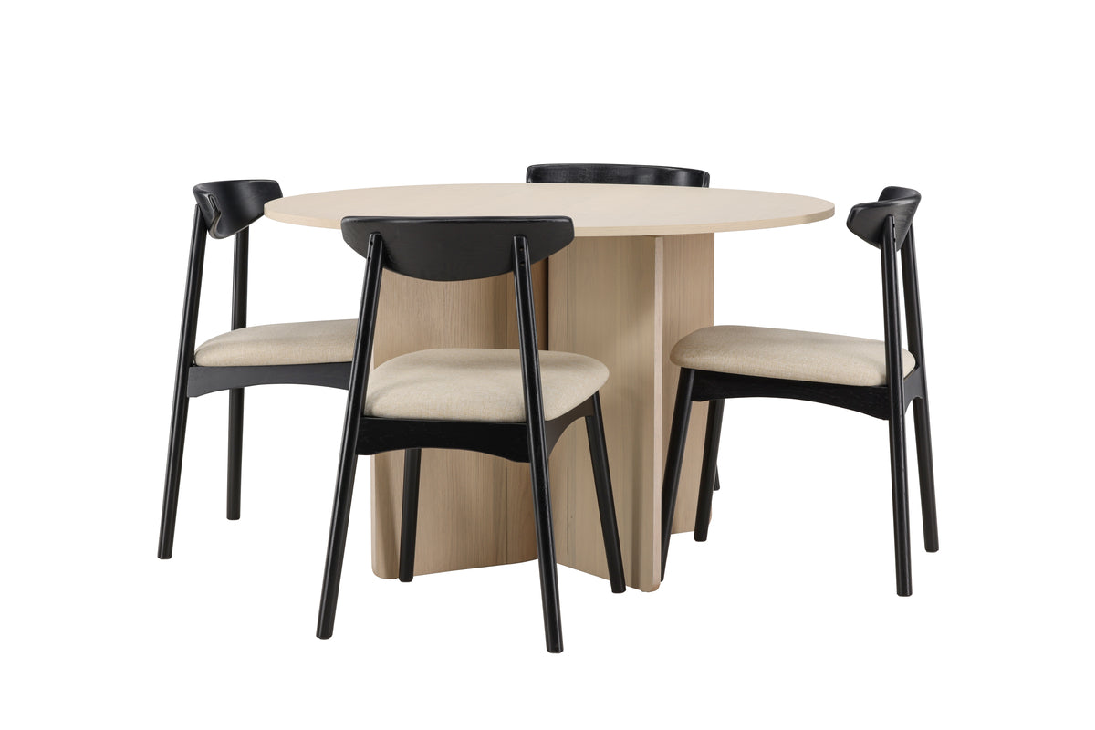 Venture Design Ven & Tyresö Matstolar 2-pack Svart + Runda Matbord ⌀120 Vitputsad