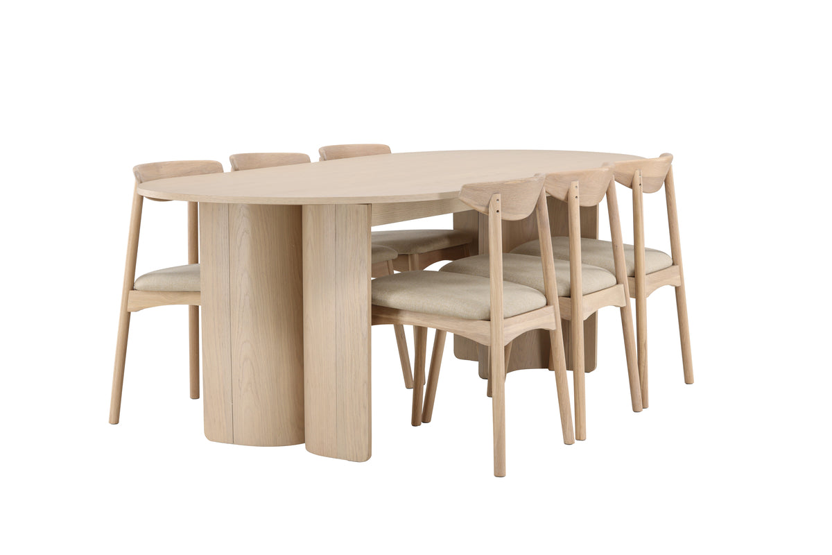 Venture Design Ven & Tyresö Matstolar 2-pack Vitputsad + Ovala Matbord 220 x 100 Vitputsad