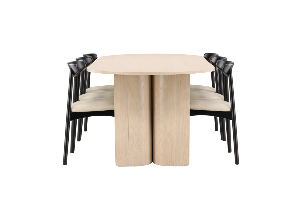 Venture Design Ven & Tyresö Matstolar 2-pack Svart + Ovala Matbord 220 x 100 Vitputsad