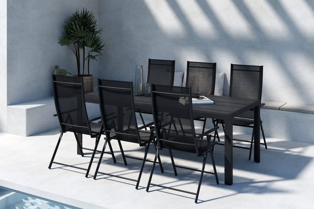 Venture Design Levanzo & Mirko Positionsstolar 2-pack Svart + Rektangulära Matbord 205 x 90 Svart