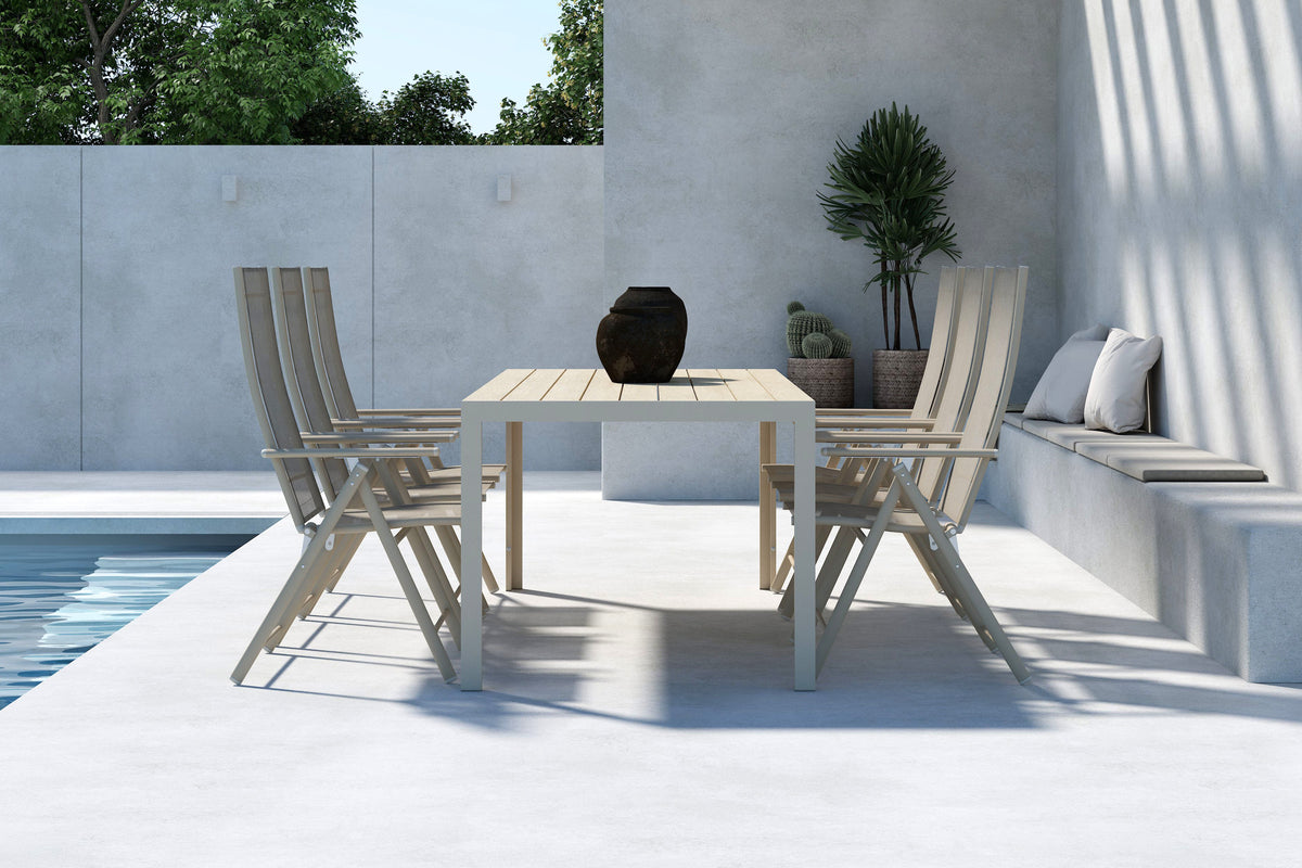 Venture Design Levanzo & Mirko Positionsstolar 2-pack Beige + Rektangulära Matbord 205 x 90 Beige