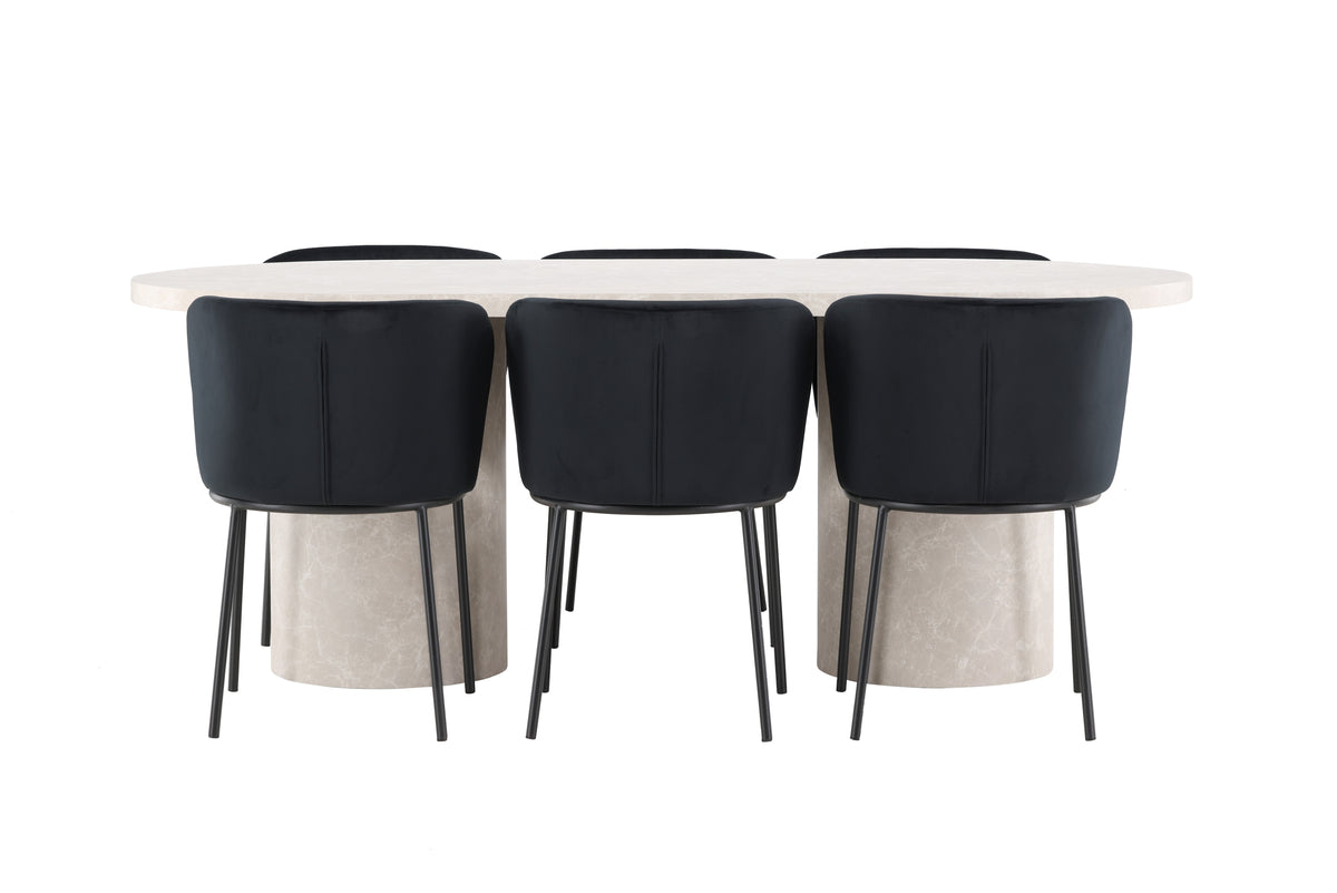 Venture Design Edina & Narvik Matstolar 2-pack Svart + Rektangulära Matbord 200 x 100 Beige