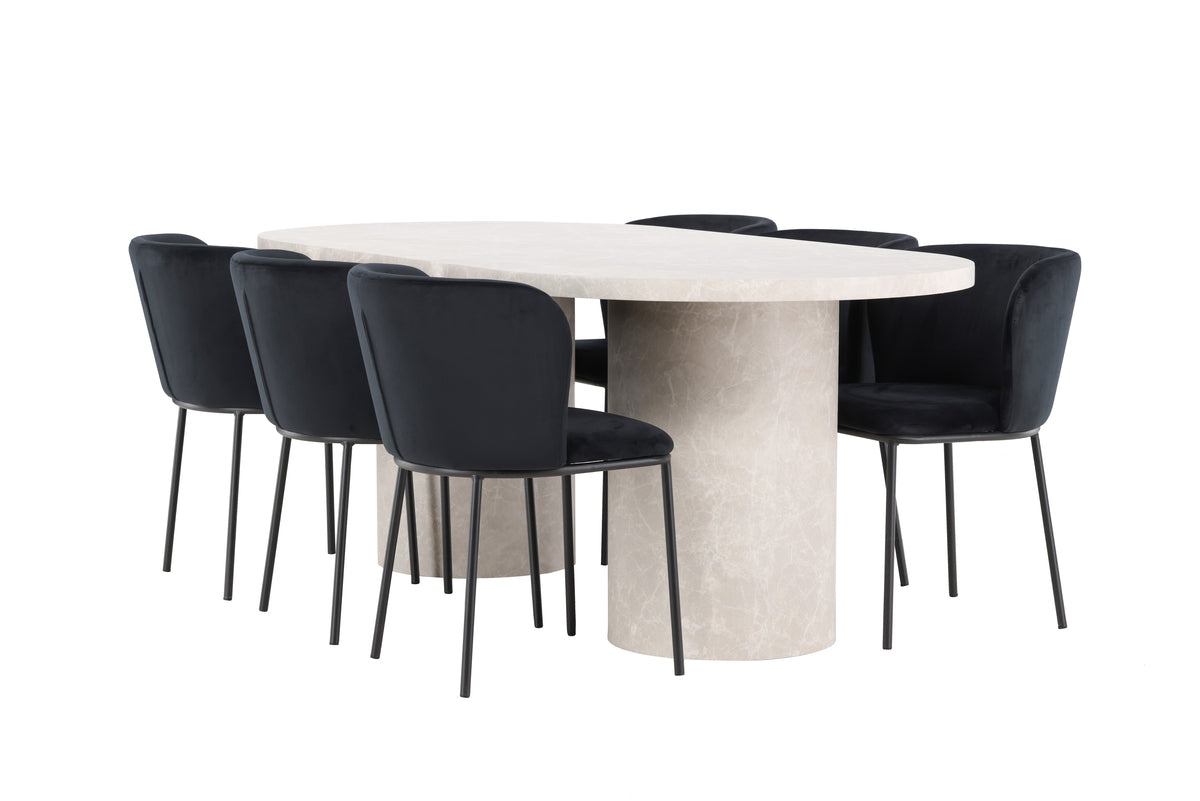 Venture Design Edina & Narvik Matstolar 2-pack Svart + Rektangulära Matbord 200 x 100 Beige