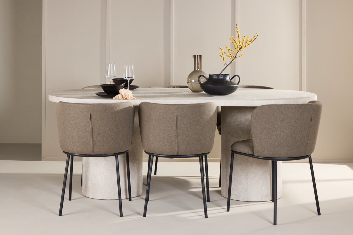 Venture Design Edina & Narvik Matstolar 2-pack Brun + Rektangulära Matbord 200 x 100 Beige
