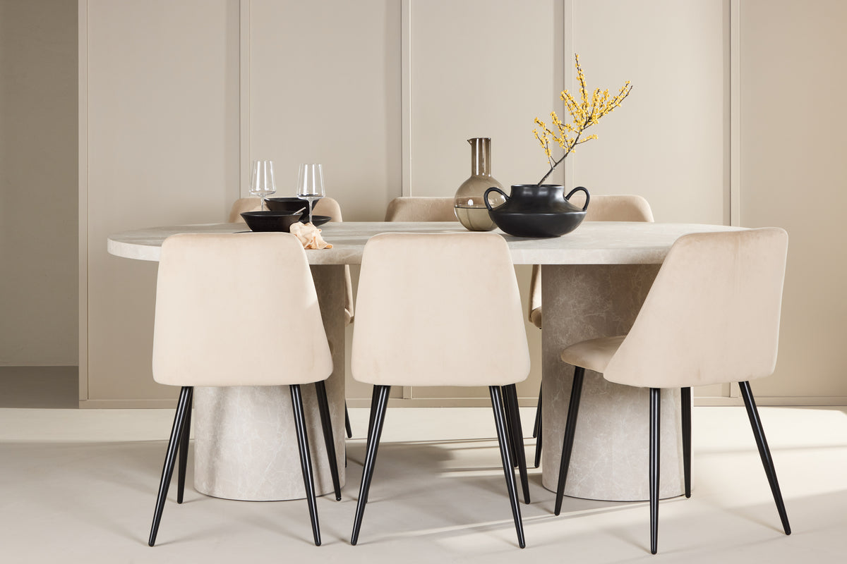 Venture Design Narvik & Night Rektangulära Matbord 200 x 100 Beige + Matstolar 2-pack Beige