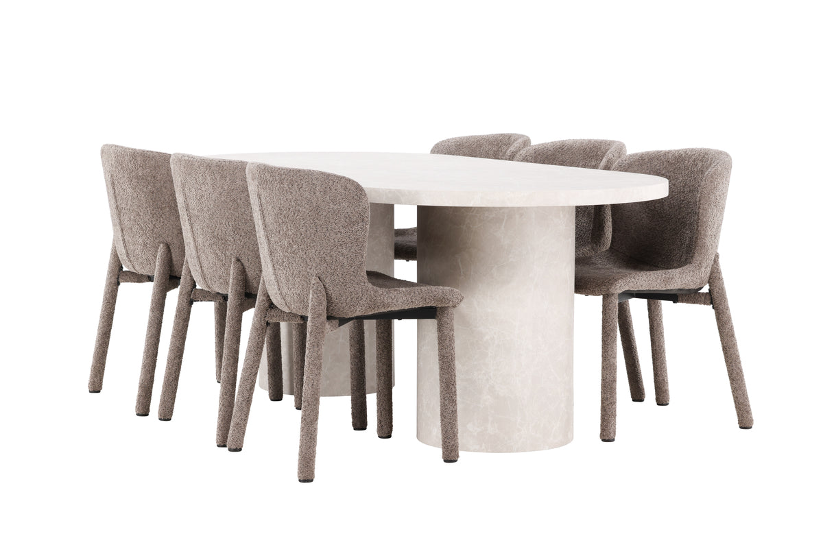 Venture Design Narvik & Astoria Rektangulära Matbord 200 x 100 Beige + Matstolar 2-pack Brun