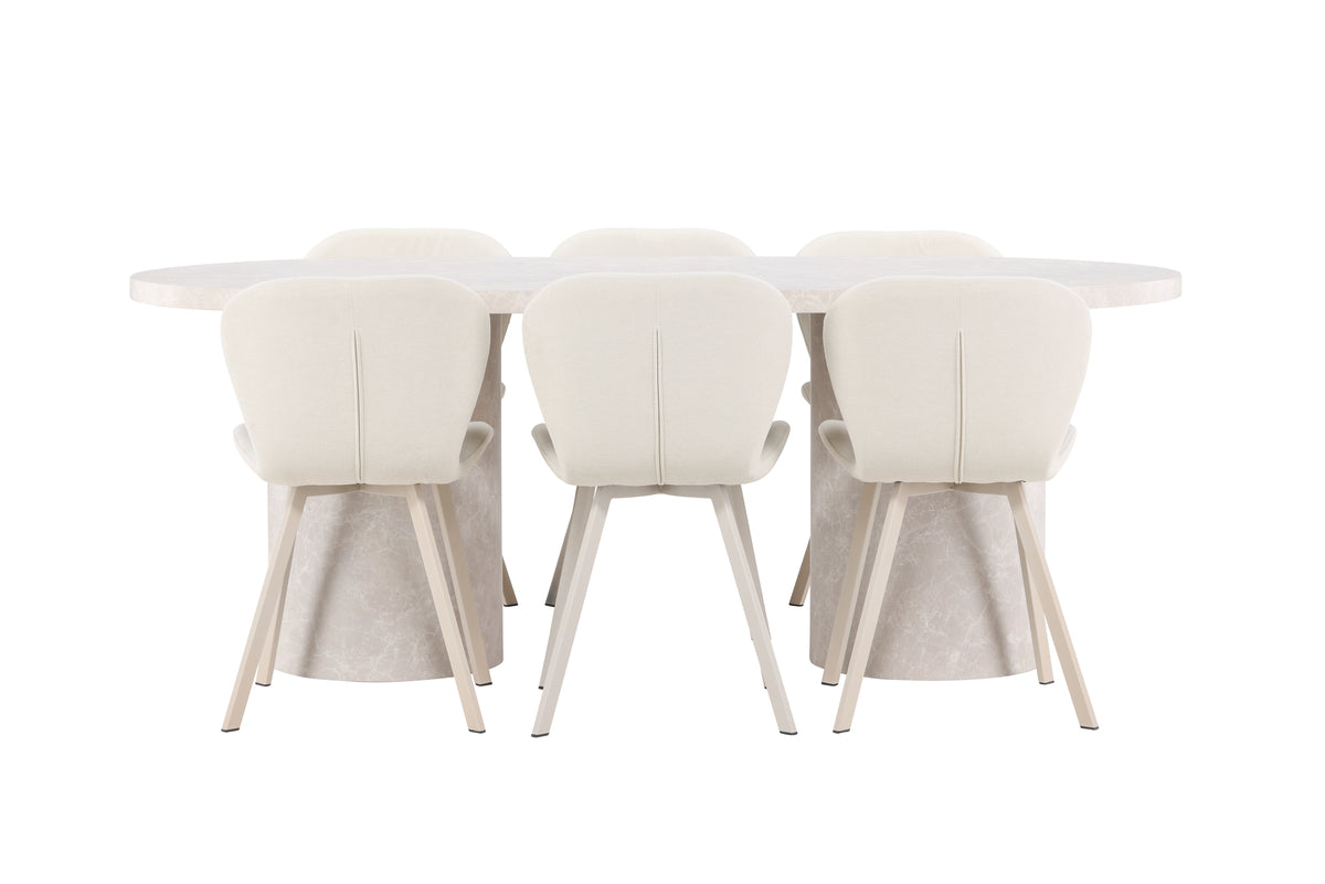 Venture Design Narvik & Lilja Rektangulära Matbord 200 x 100 Beige + Matstolar 2-pack Beige