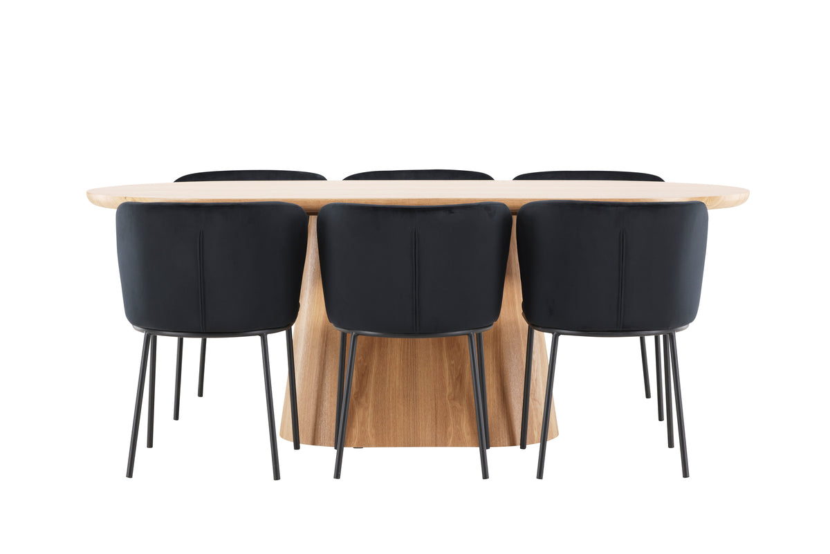 Venture Design Edina & Stjärnö Matstolar 2-pack Svart + Ovala Matbord 200 x 90 Natur
