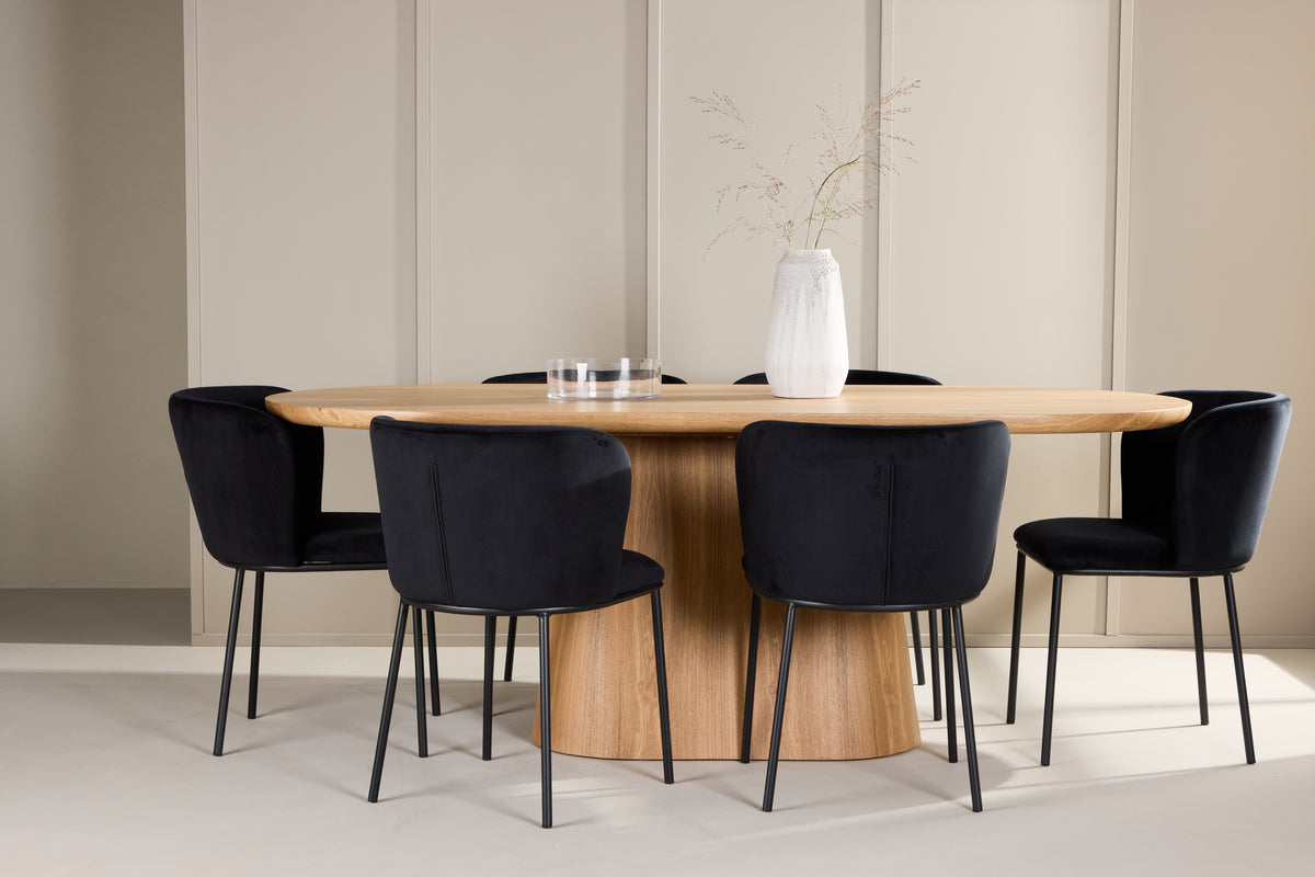 Venture Design Edina & Stjärnö Matstolar 2-pack Svart + Ovala Matbord 200 x 90 Natur