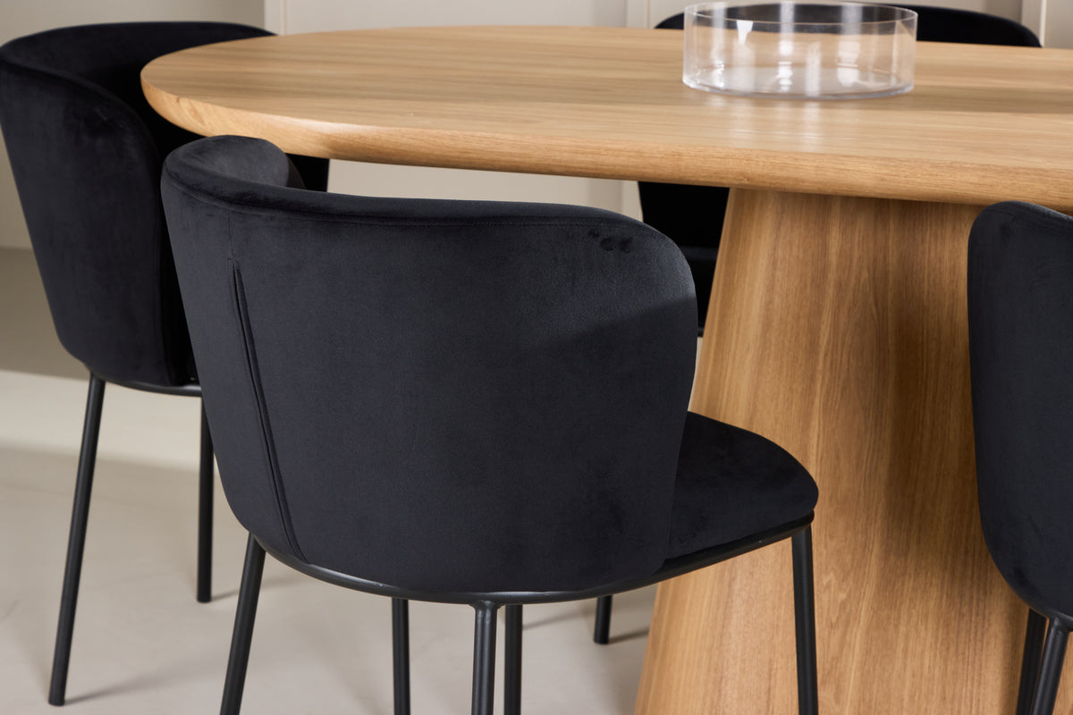 Venture Design Edina & Stjärnö Matstolar 2-pack Svart + Ovala Matbord 200 x 90 Natur