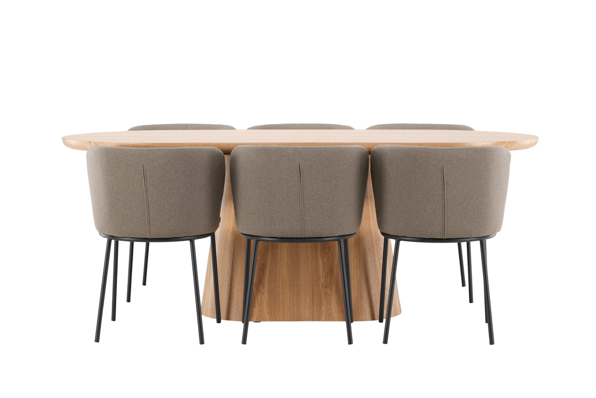 Venture Design Edina & Stjärnö Matstolar 2-pack Brun + Ovala Matbord 200 x 90 Natur
