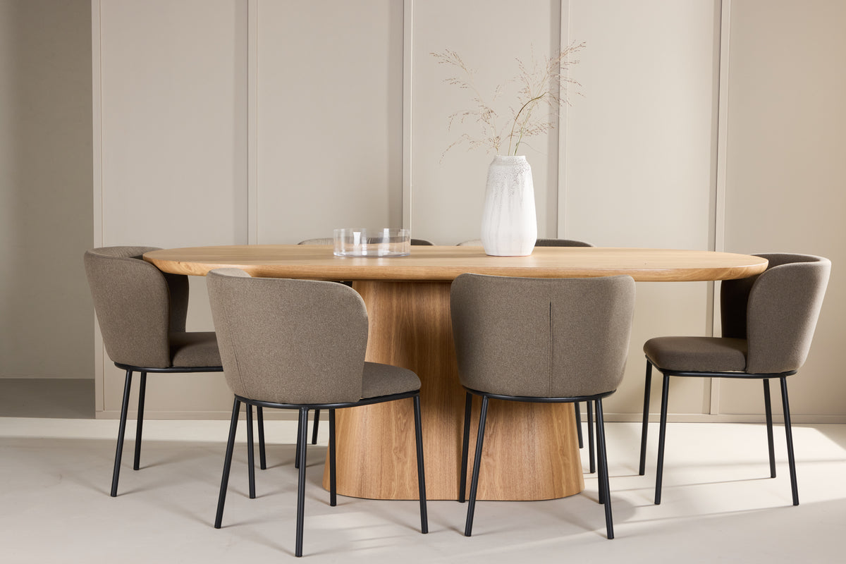 Venture Design Edina & Stjärnö Matstolar 2-pack Brun + Ovala Matbord 200 x 90 Natur