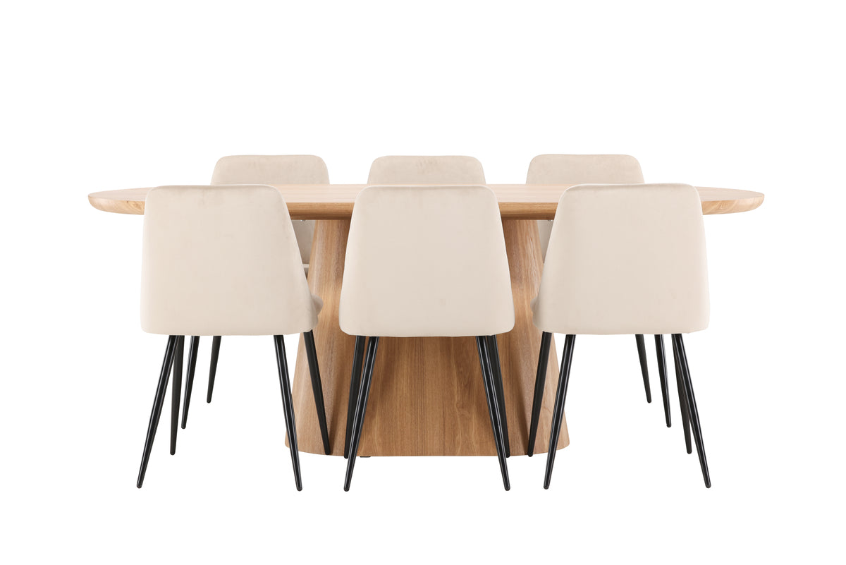 Venture Design Night & Stjärnö Matstolar 2-pack Beige + Ovala Matbord 200 x 90 Natur