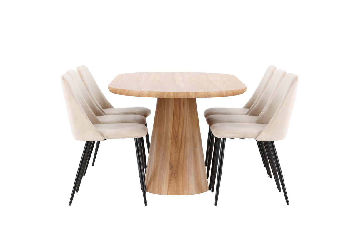 Venture Design Night & Stjärnö Matstolar 2-pack Beige + Ovala Matbord 200 x 90 Natur